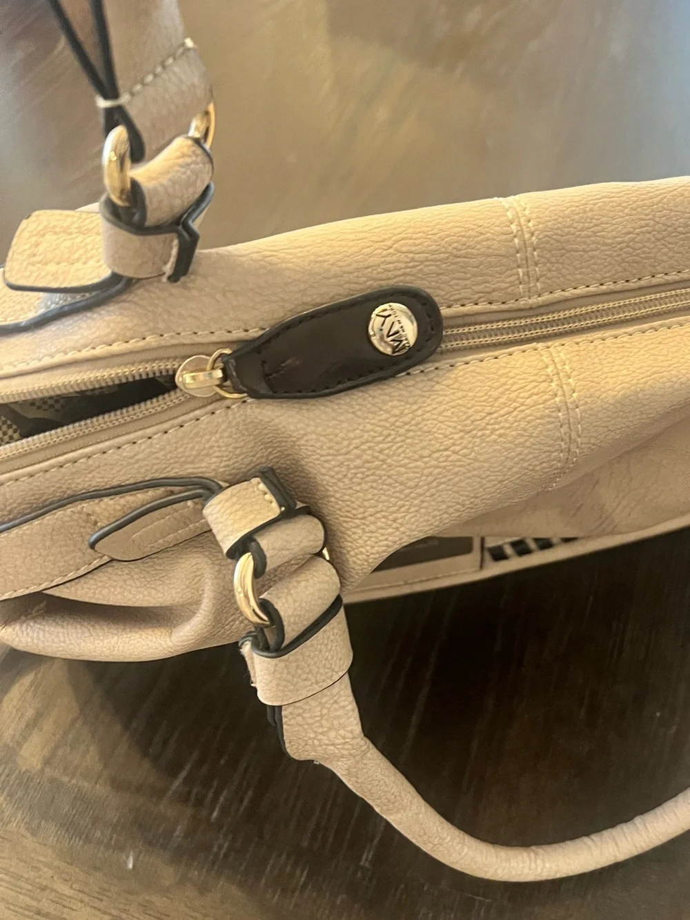 Marc New York Beige Vegan Leather Shoulder Bag With Decorative Braiding